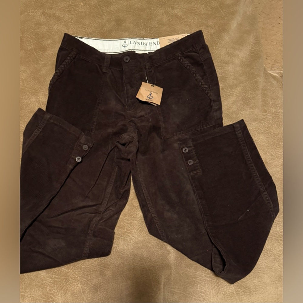 Brand New Lands’ End Brown corduroy pants for girls size 14 pencil leg cut